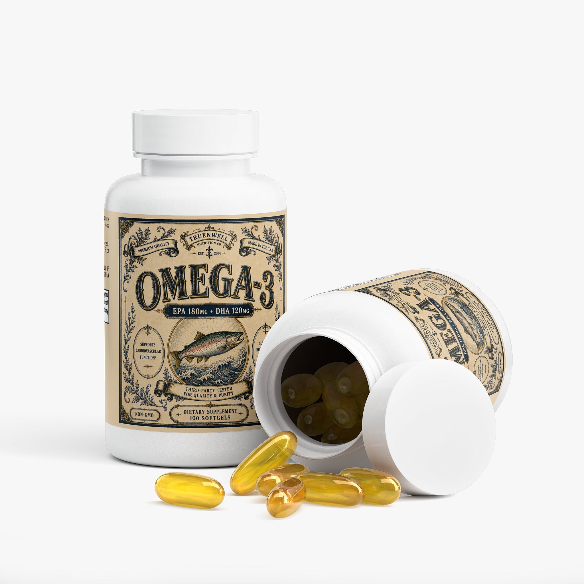 Omega-3 Fish Oil – EPA 180mg + DHA 120mg – 100 Softgels
