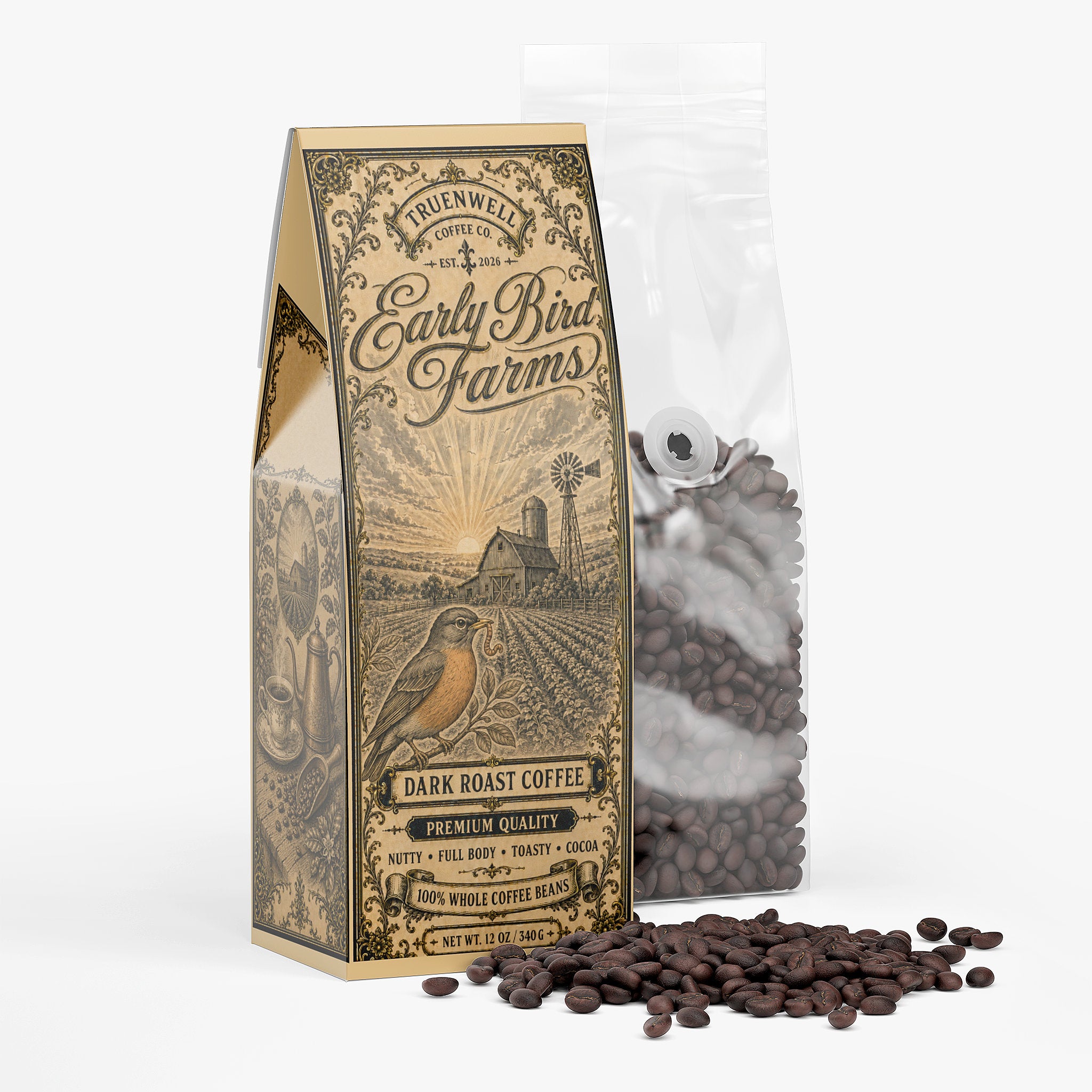 Early Bird Farms Premium Dark Roast Whole Bean Coffee – 12 oz