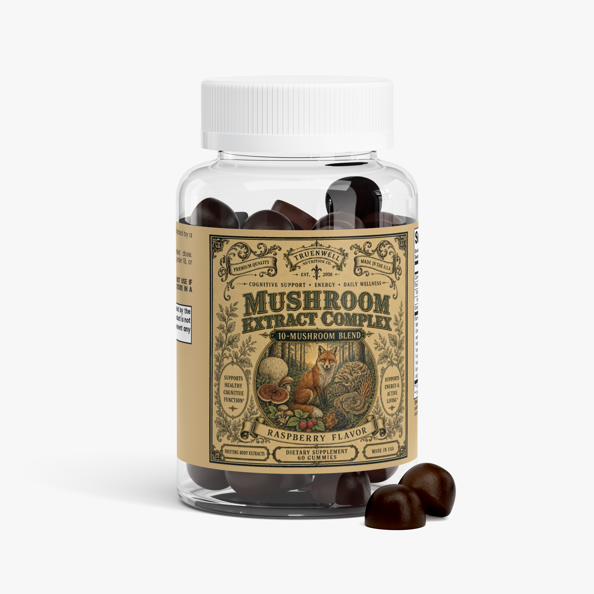 Mushroom Extract Complex Gummies – 10-Mushroom Blend – 60 Gummies