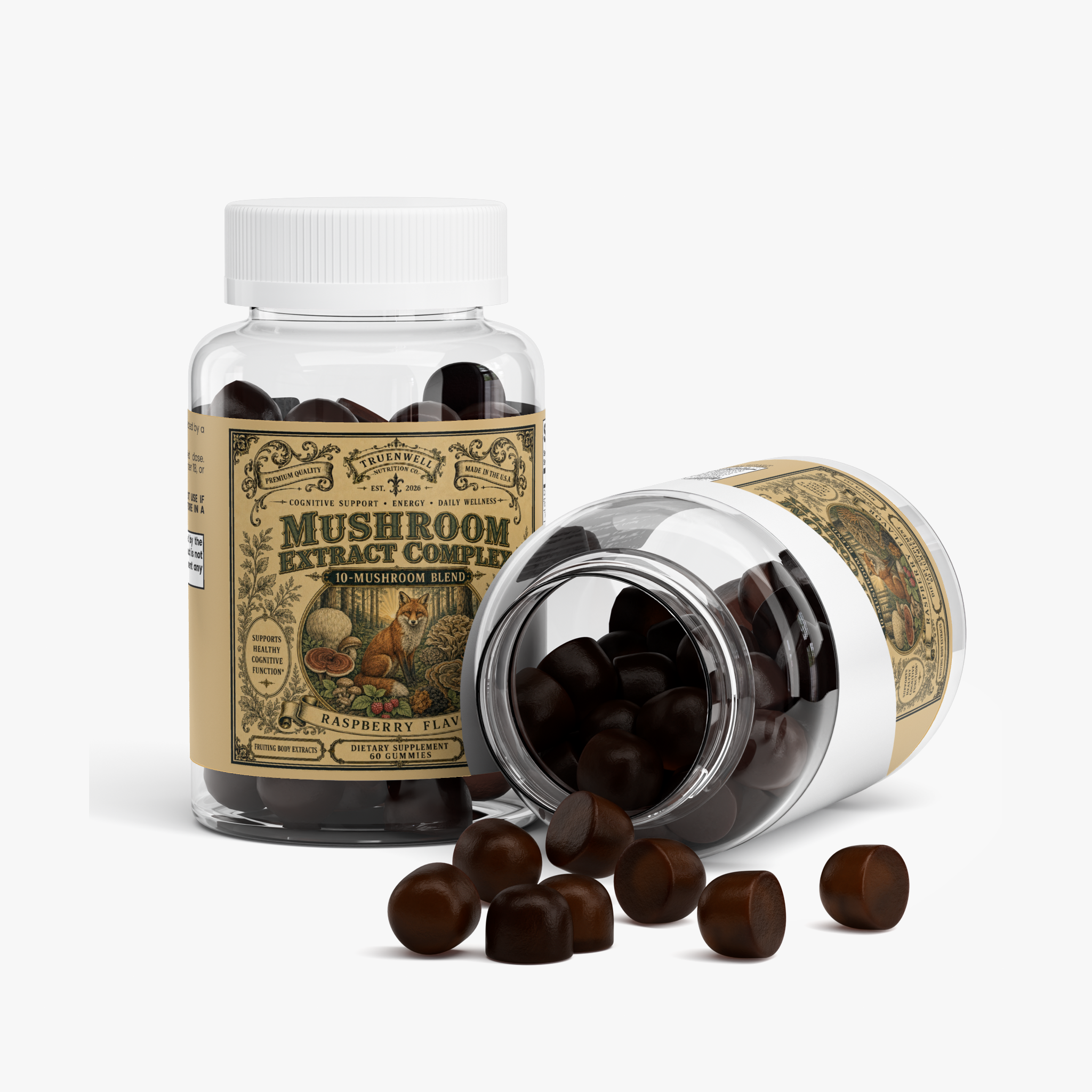 Mushroom Extract Complex Gummies – 10-Mushroom Blend – 60 Gummies