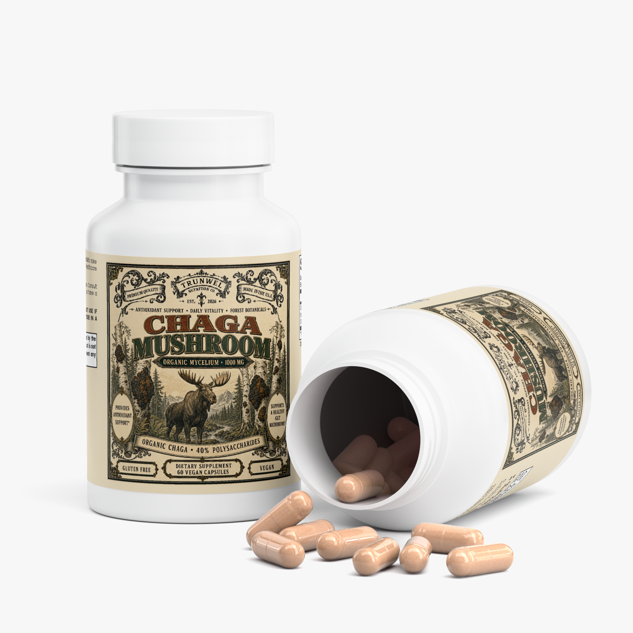 Organic Chaga Mushroom Capsules – 1000mg – 60 Vegan Capsules