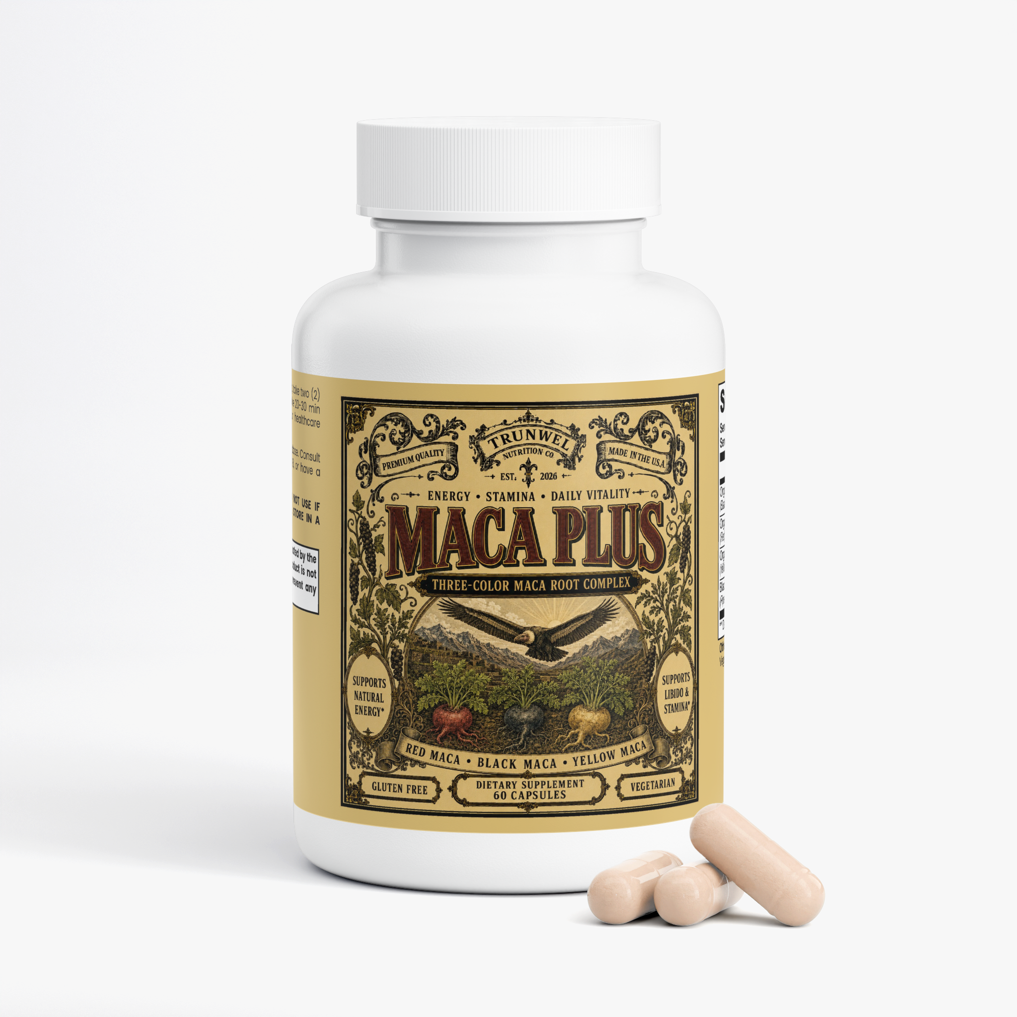Organic Maca Plus – Red, Black & Yellow Maca – 60 Capsules