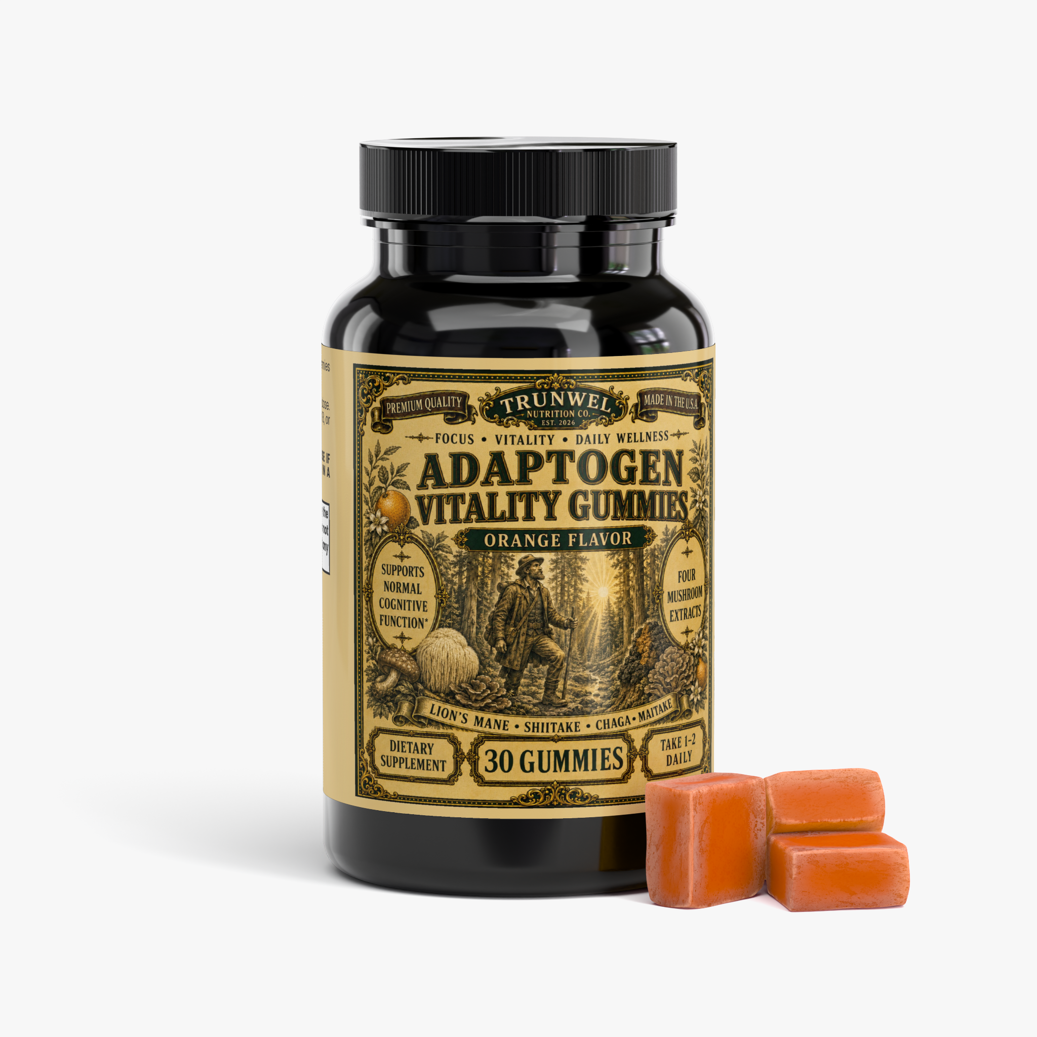 Adaptogen Vitality Gummies – Four Mushroom Blend – Orange – 30 Gummies