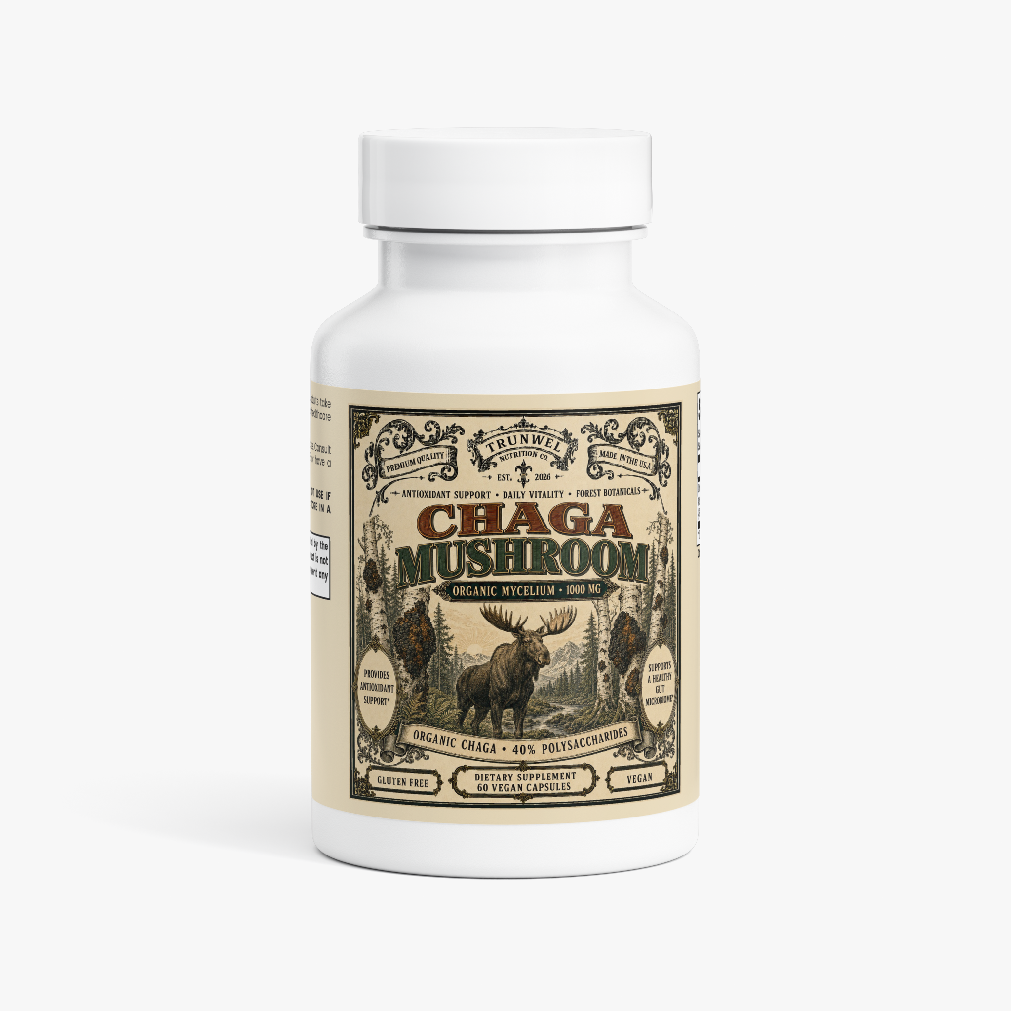 Organic Chaga Mushroom Capsules – 1000mg – 60 Vegan Capsules