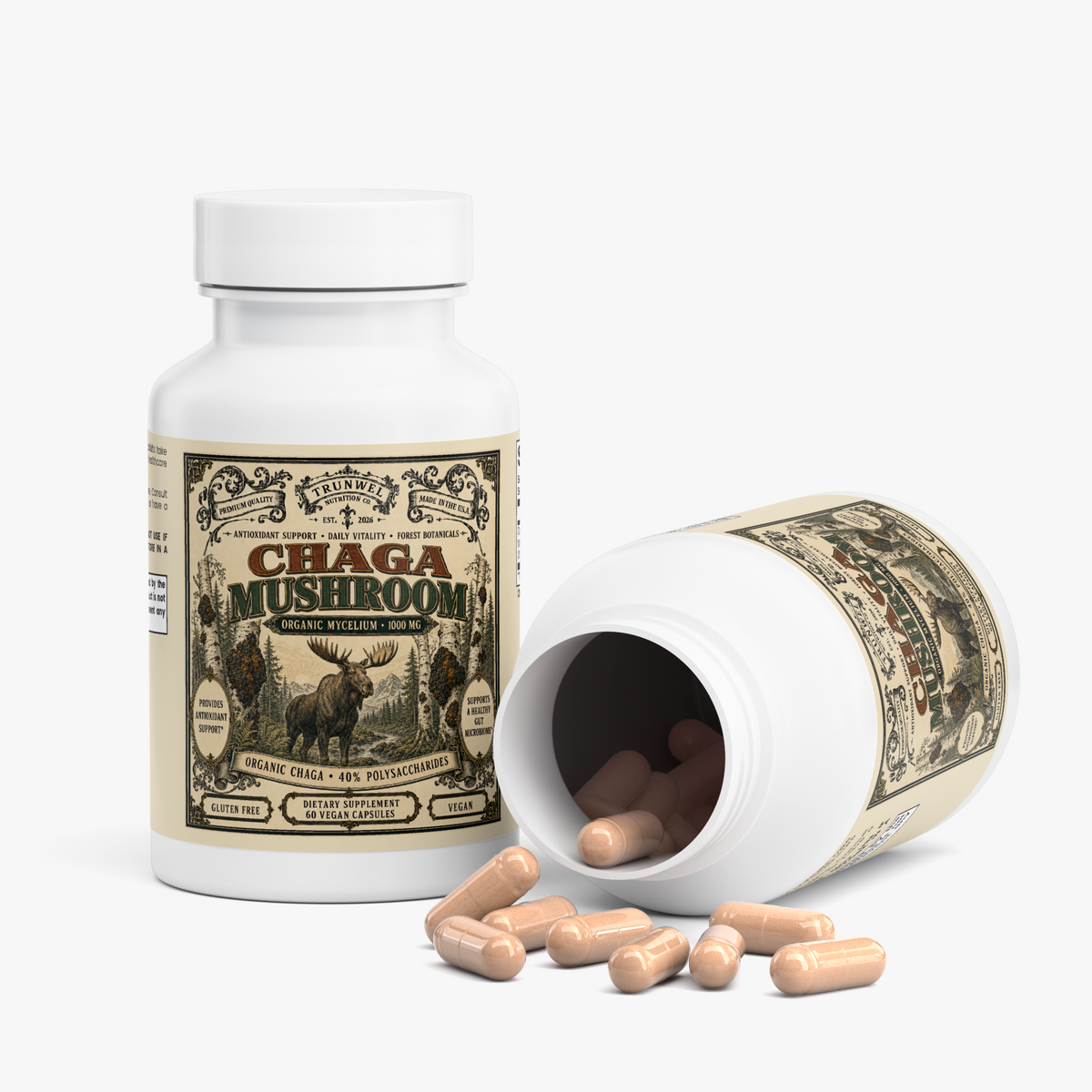 Organic Chaga Mushroom Capsules – 1000mg – 60 Vegan Capsules