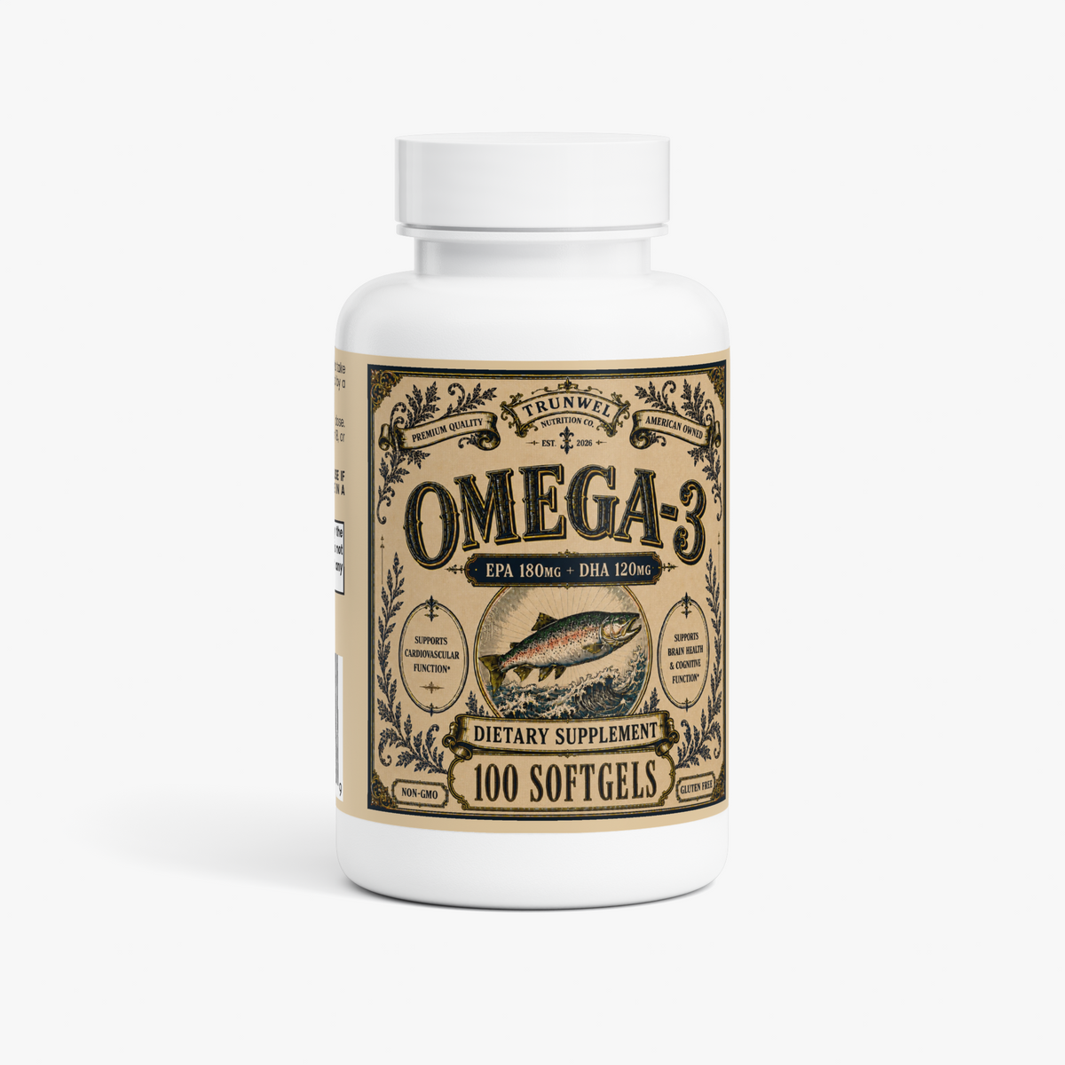 Omega-3 Fish Oil – EPA 180mg + DHA 120mg – 100 Softgels