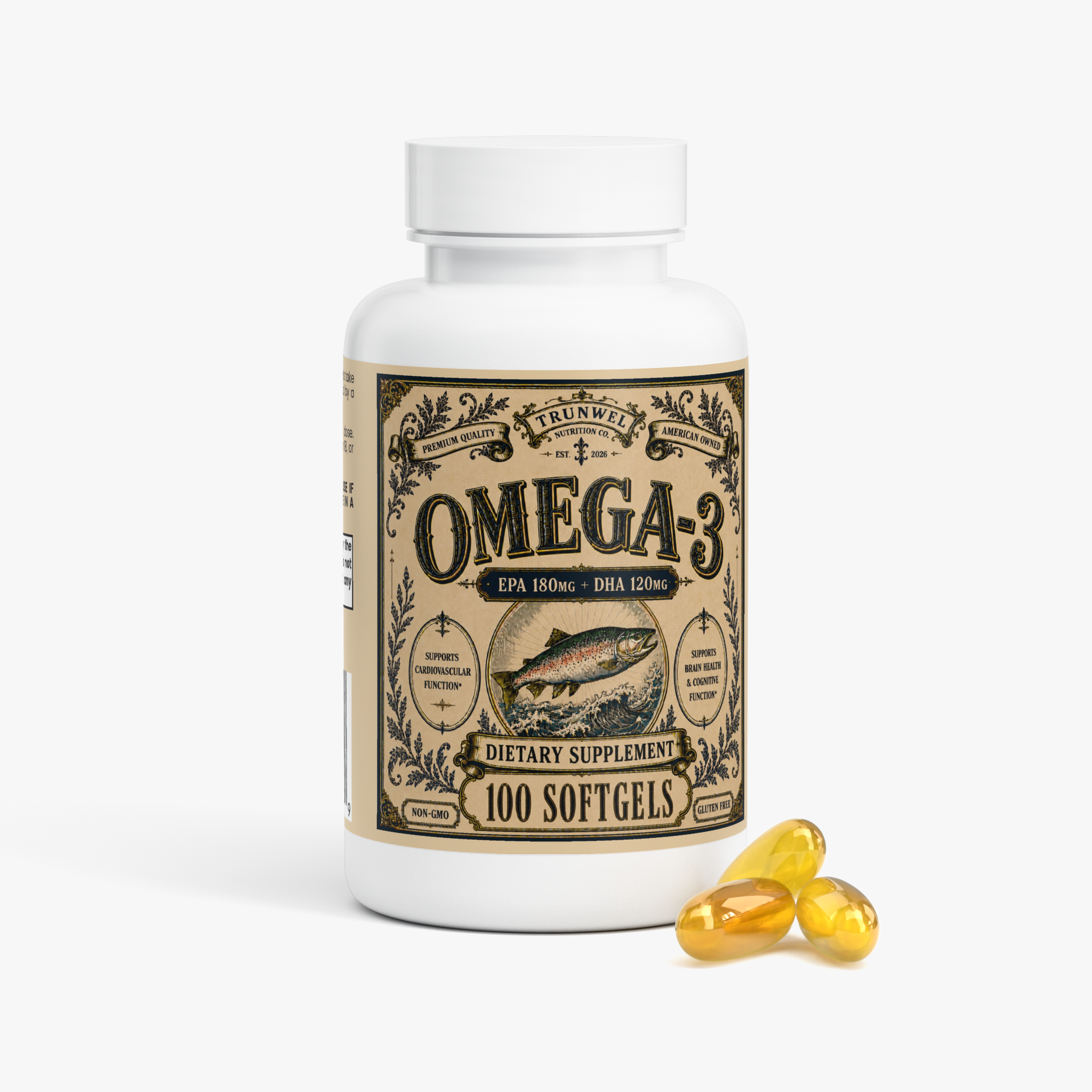 Omega-3 Fish Oil – EPA 180mg + DHA 120mg – 100 Softgels