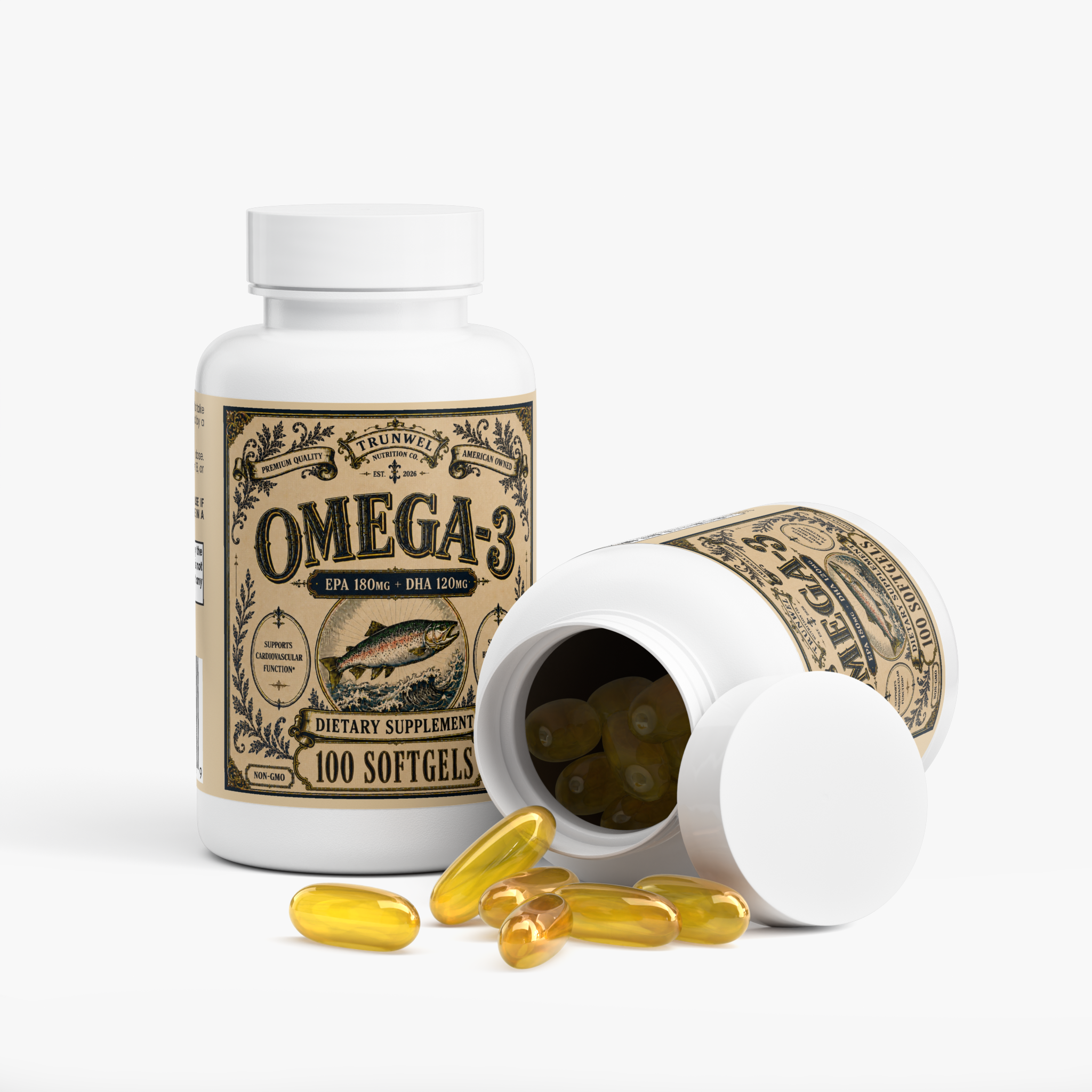 Omega-3 Fish Oil – EPA 180mg + DHA 120mg – 100 Softgels