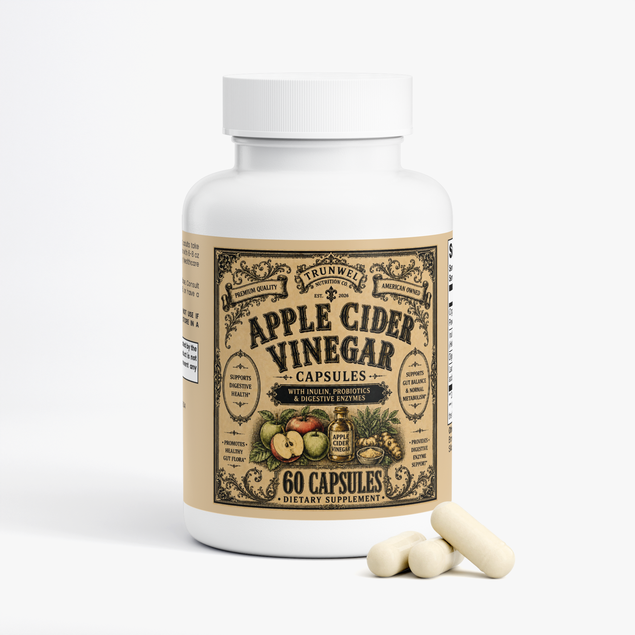 Apple Cider Vinegar Capsules with Probiotics & Enzymes – 60 Capsules