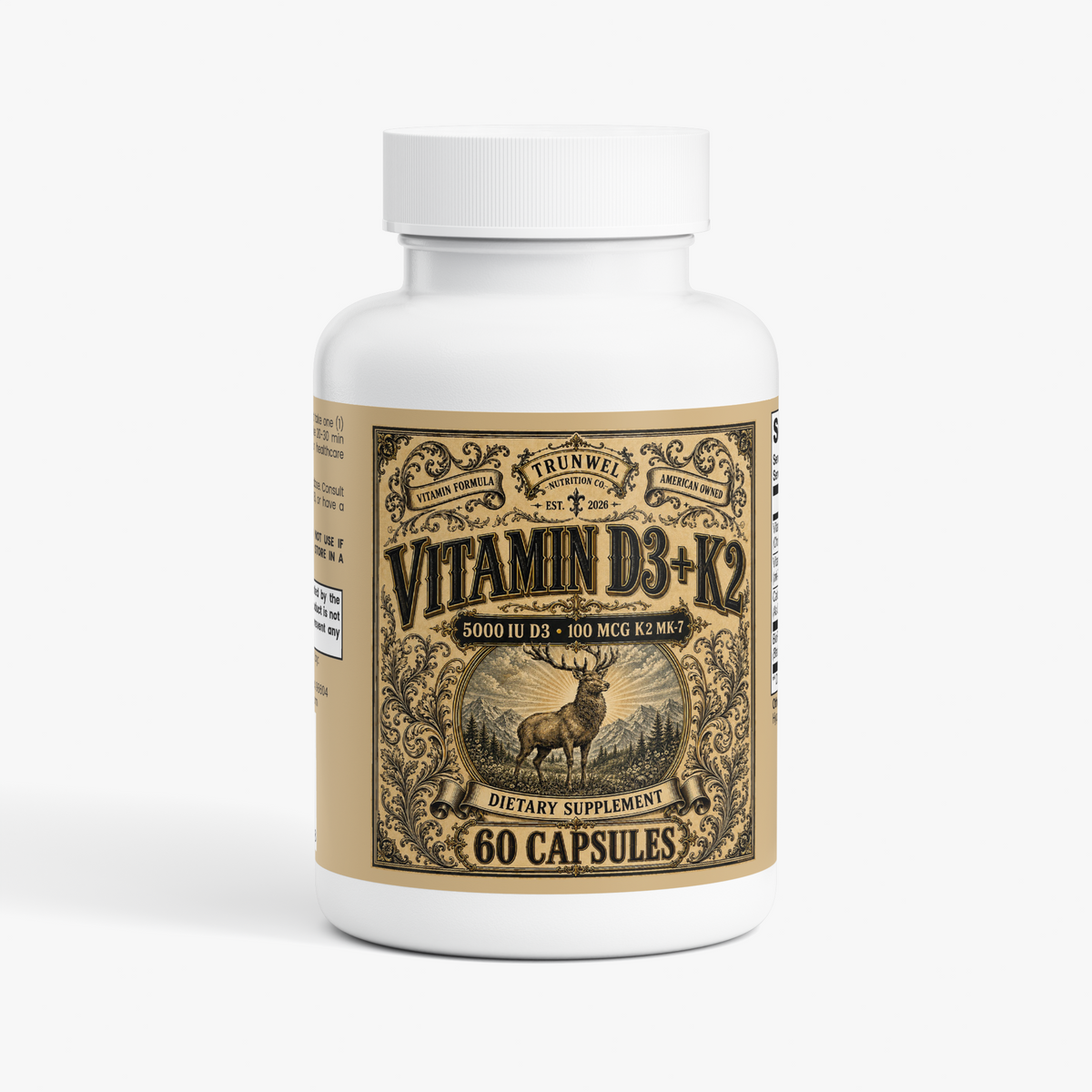 Vitamin D3 + K2 MK-7 with Calcium & BioPerine – 60 Capsules