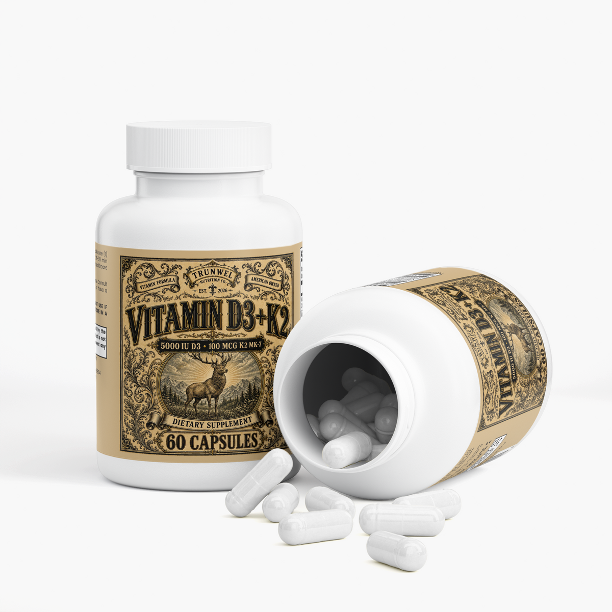 Vitamin D3 + K2 MK-7 with Calcium & BioPerine – 60 Capsules