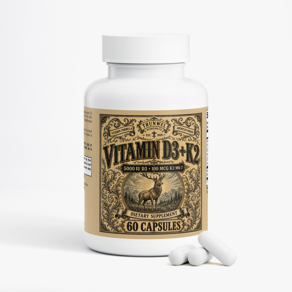 Vitamin D3 + K2 MK-7 with Calcium & BioPerine – 60 Capsules