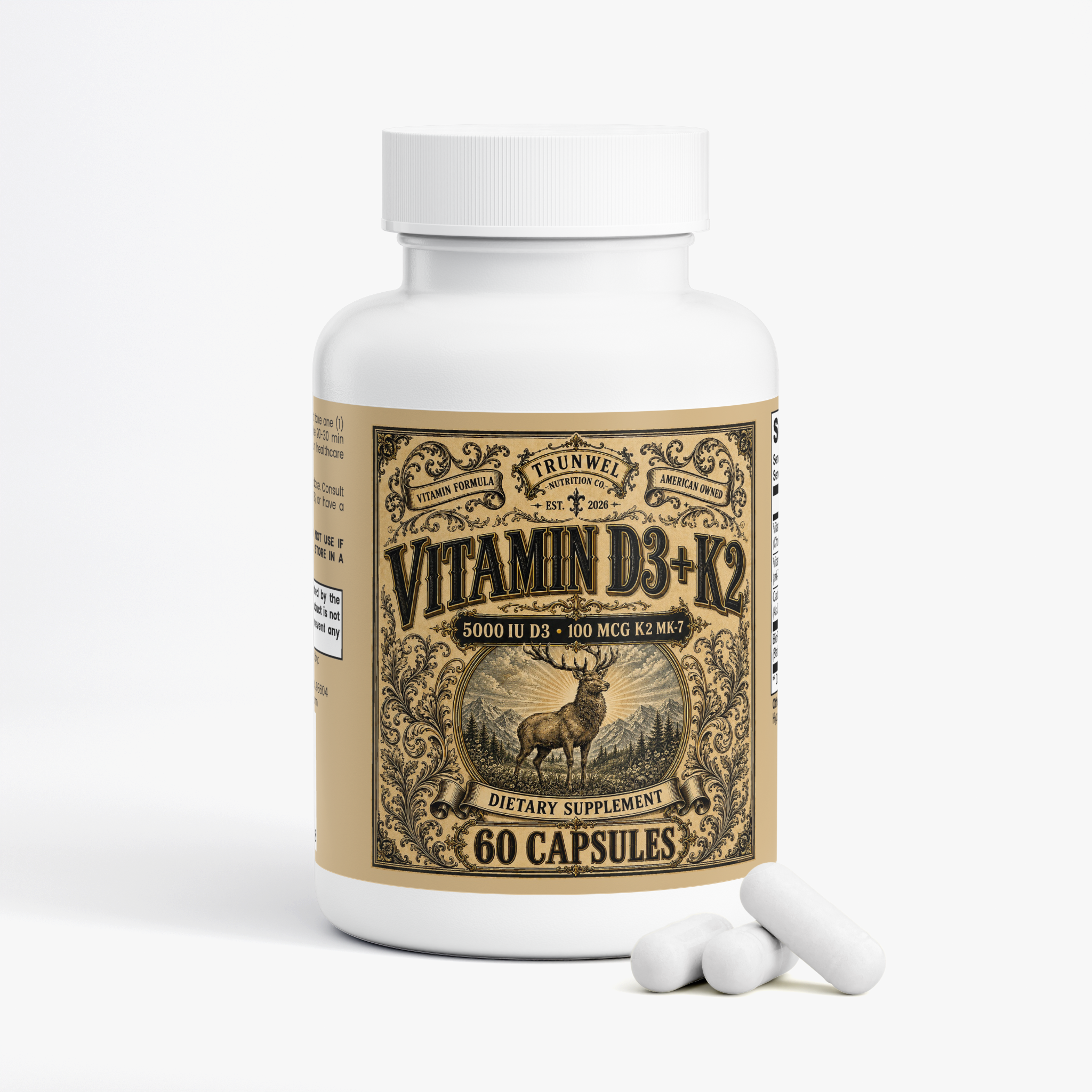 Vitamin D3 + K2 MK-7 with Calcium & BioPerine – 60 Capsules