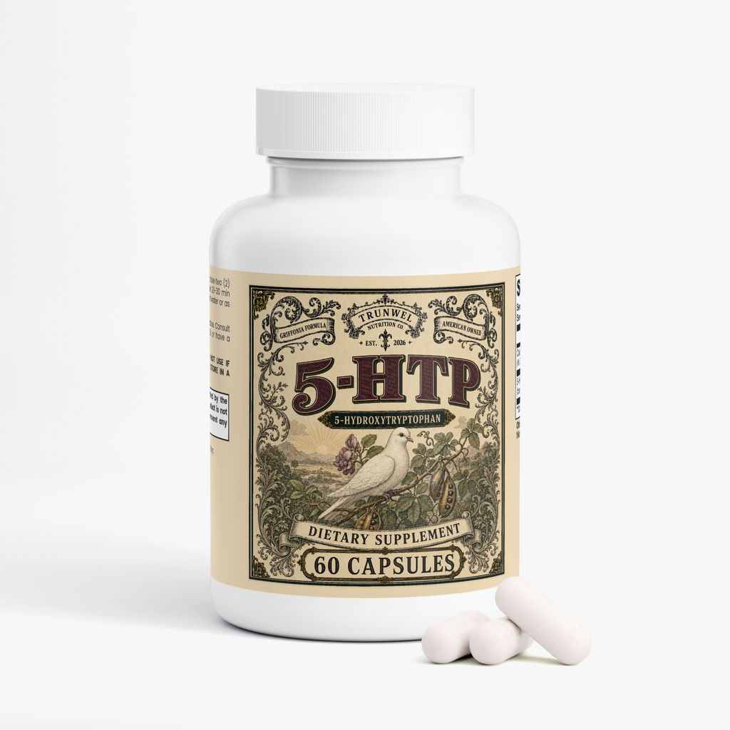 5-HTP 200 mg per Serving – 5-Hydroxytryptophan from Griffonia Simplicifolia Seed Extract with Calcium – 60 Capsules