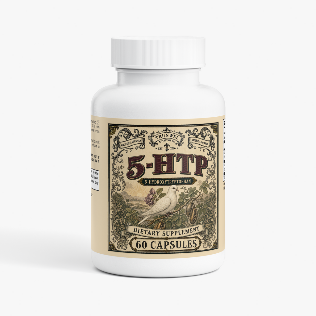 5-HTP 200 mg per Serving – 5-Hydroxytryptophan from Griffonia Simplicifolia Seed Extract with Calcium – 60 Capsules