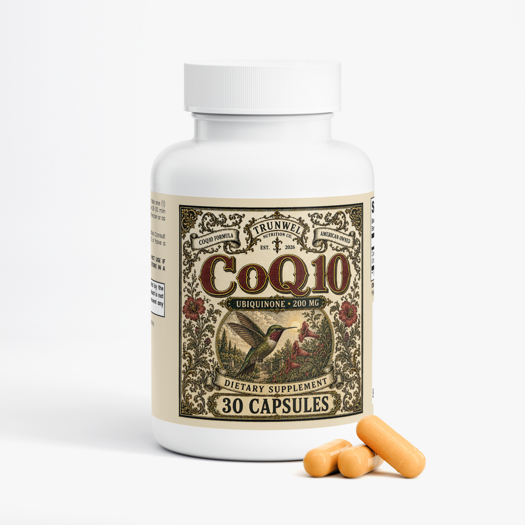 CoQ10 200mg Ubiquinone, Coenzyme Q10, 30 Capsules - TRUNWEL