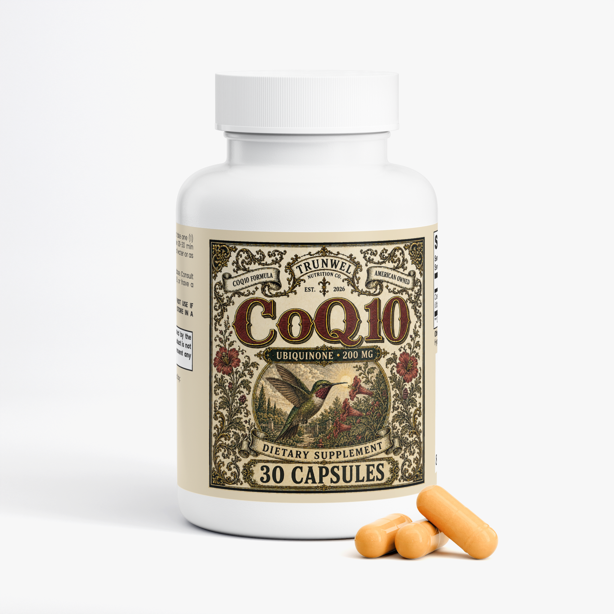CoQ10 200mg Ubiquinone, Coenzyme Q10, 30 Capsules - TRUNWEL