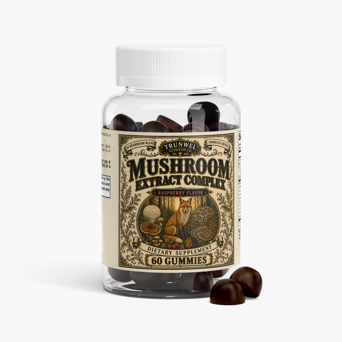 Mushroom Extract Complex Gummies – 10-Mushroom Blend – 60 Gummies