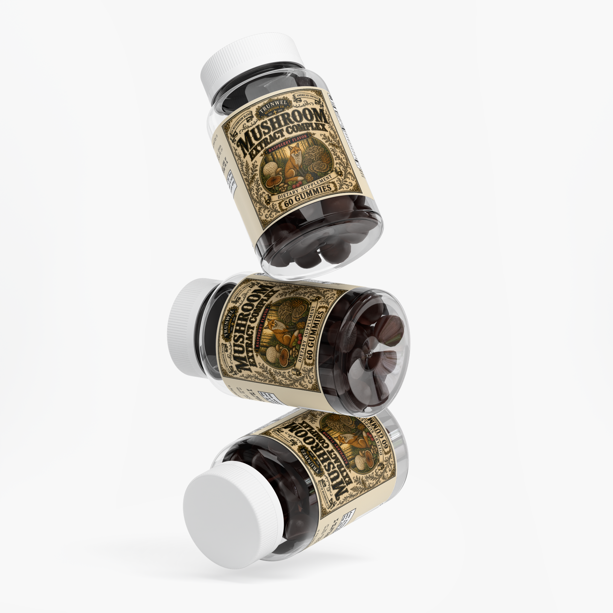 Mushroom Extract Complex Gummies – 10-Mushroom Blend – 60 Gummies