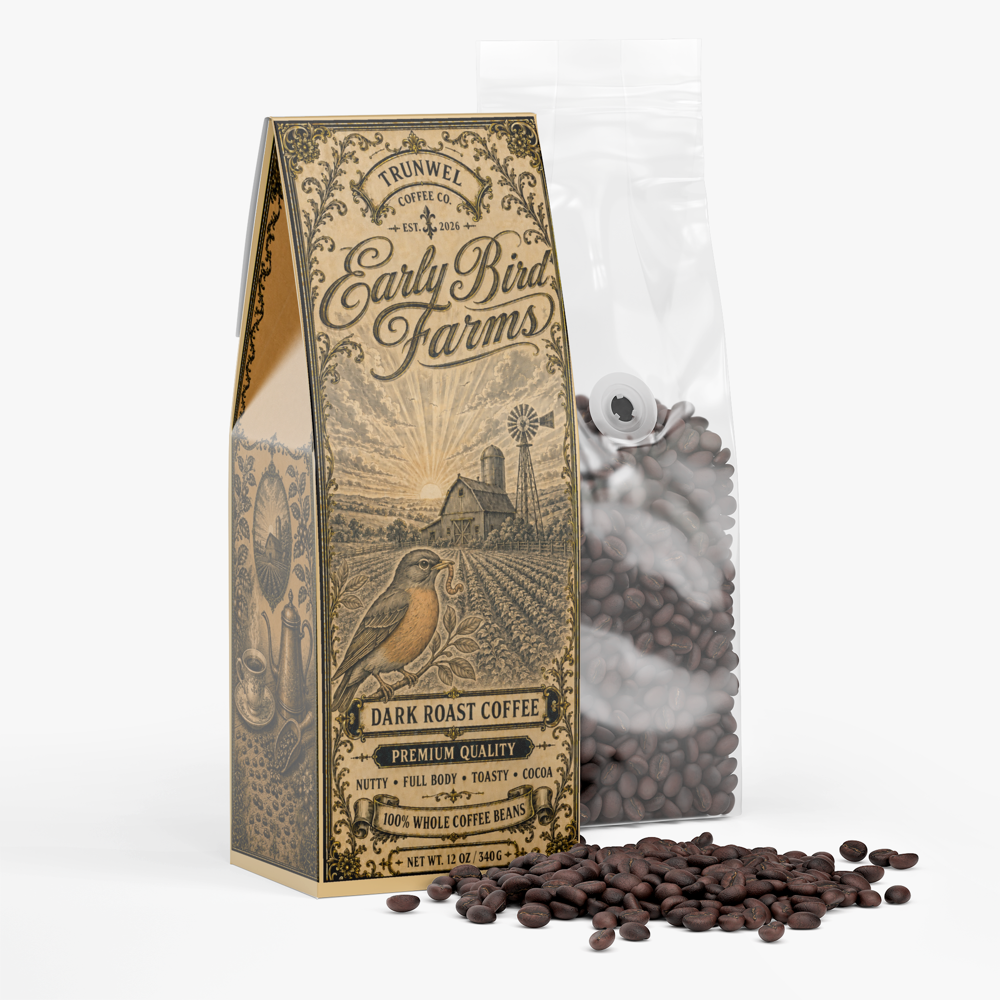 Early Bird Farms Premium Dark Roast Whole Bean Coffee – 12 oz