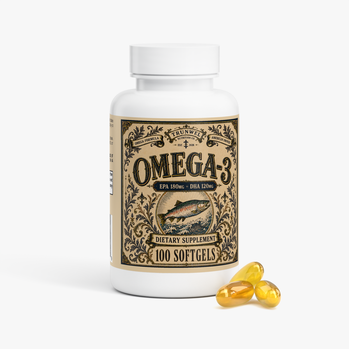 Omega-3 Fish Oil – EPA 180mg + DHA 120mg – 100 Softgels