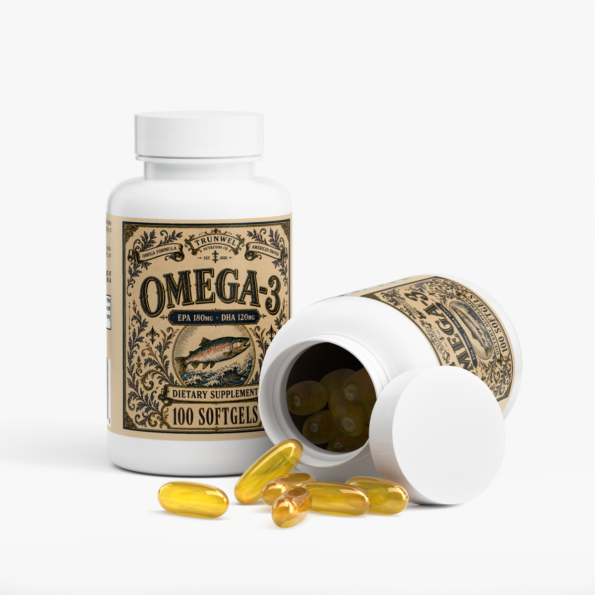 Omega-3 Fish Oil – EPA 180mg + DHA 120mg – 100 Softgels