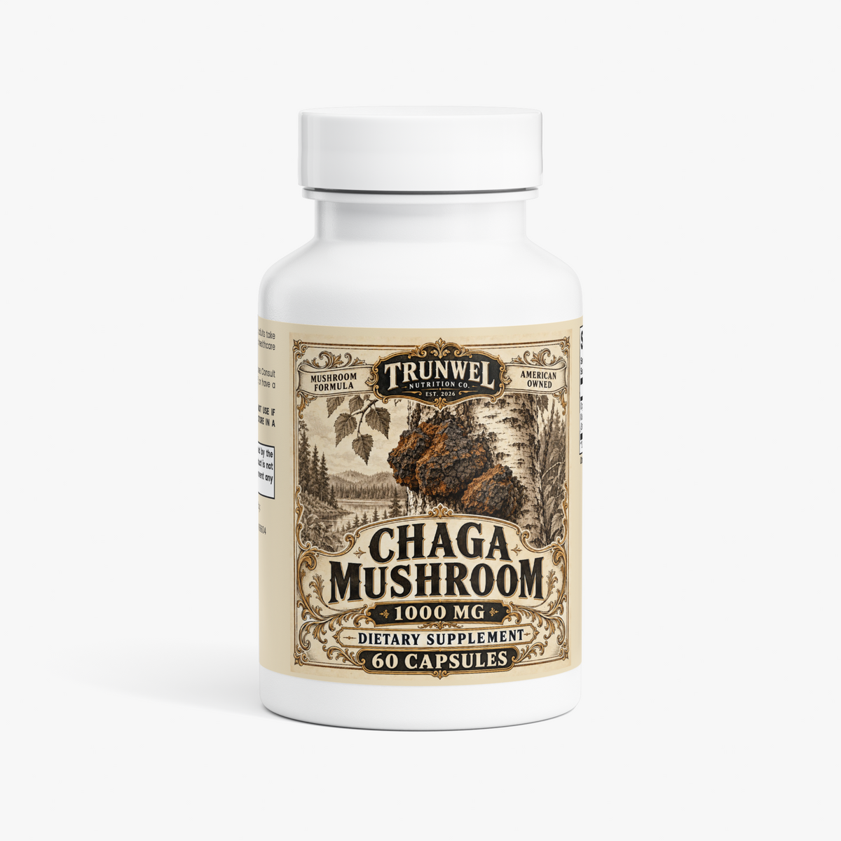 Chaga Mushroom Capsules 1000 mg – 40% Polysaccharides – 60 Capsules