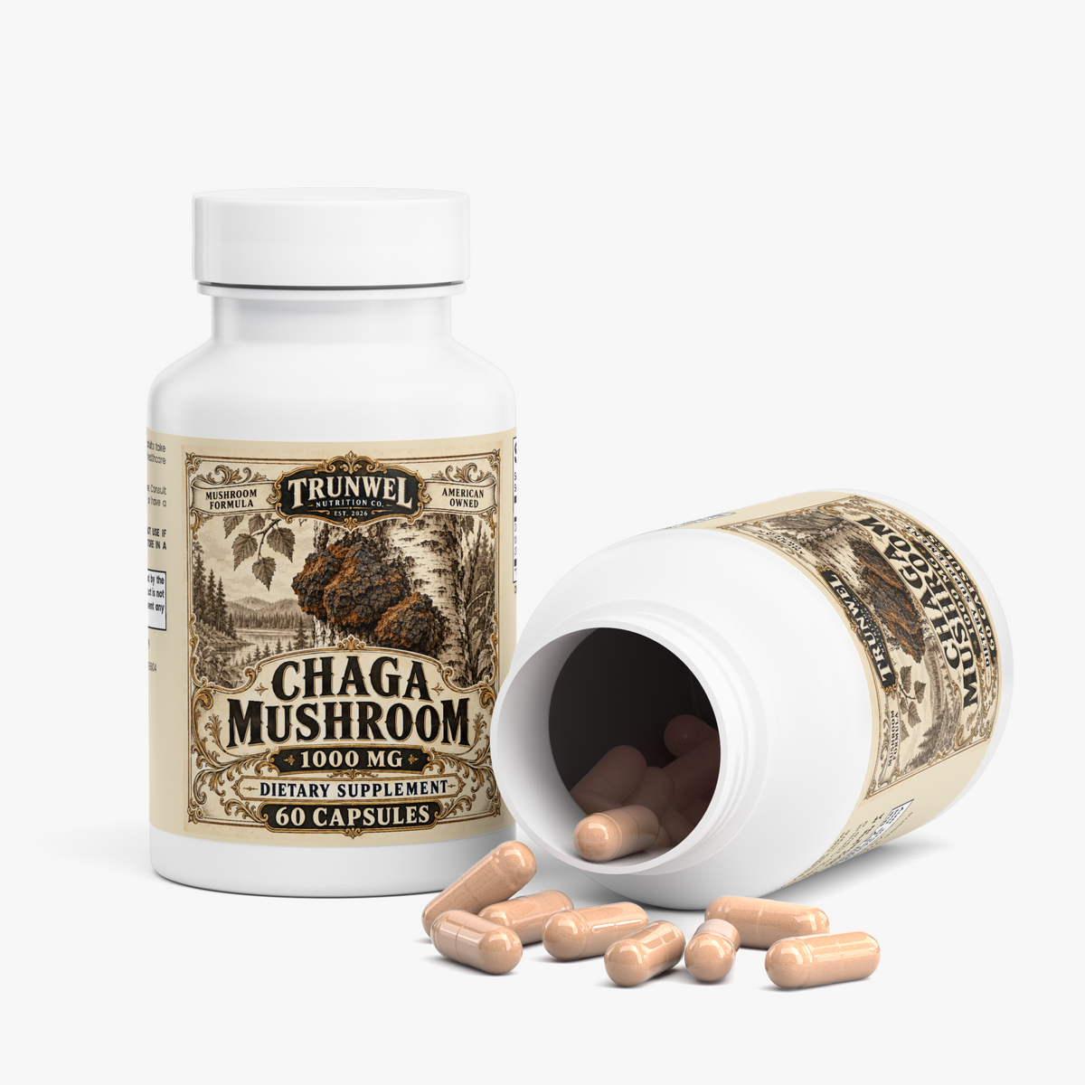 Chaga Mushroom Capsules 1000 mg – 40% Polysaccharides – 60 Capsules
