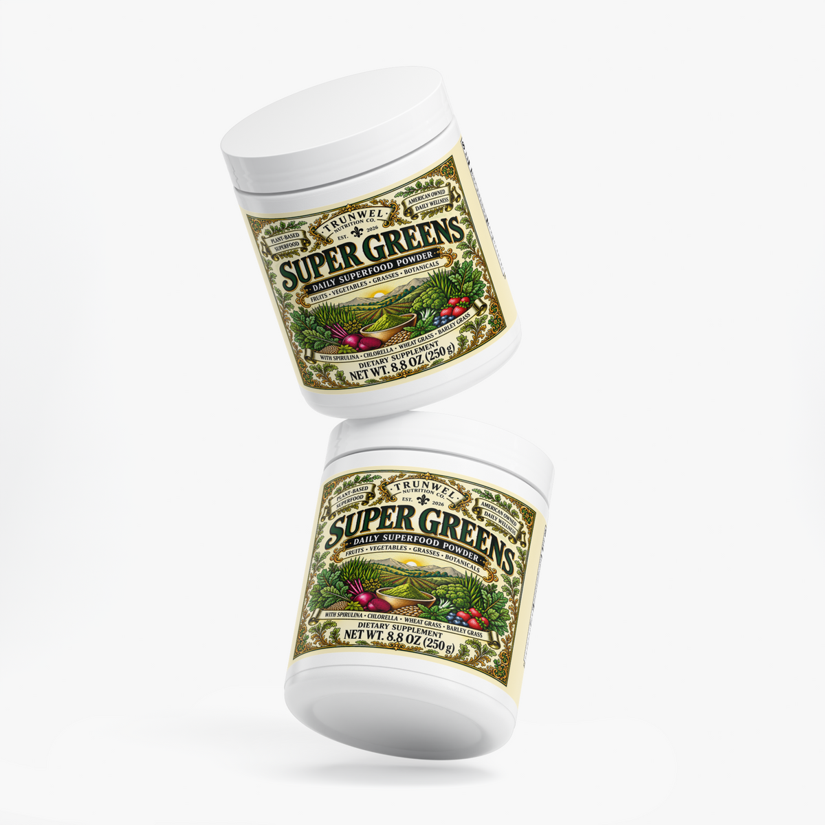 TRUNWEL Super Greens Powder with Spirulina & Chlorella, 8.8 oz