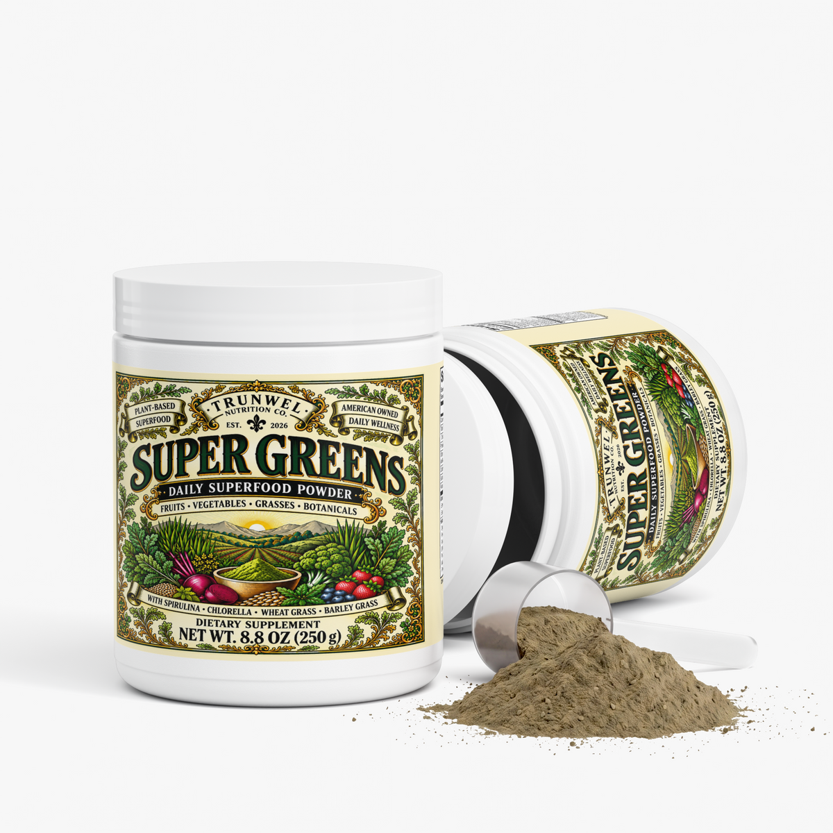 TRUNWEL Super Greens Powder with Spirulina & Chlorella, 8.8 oz