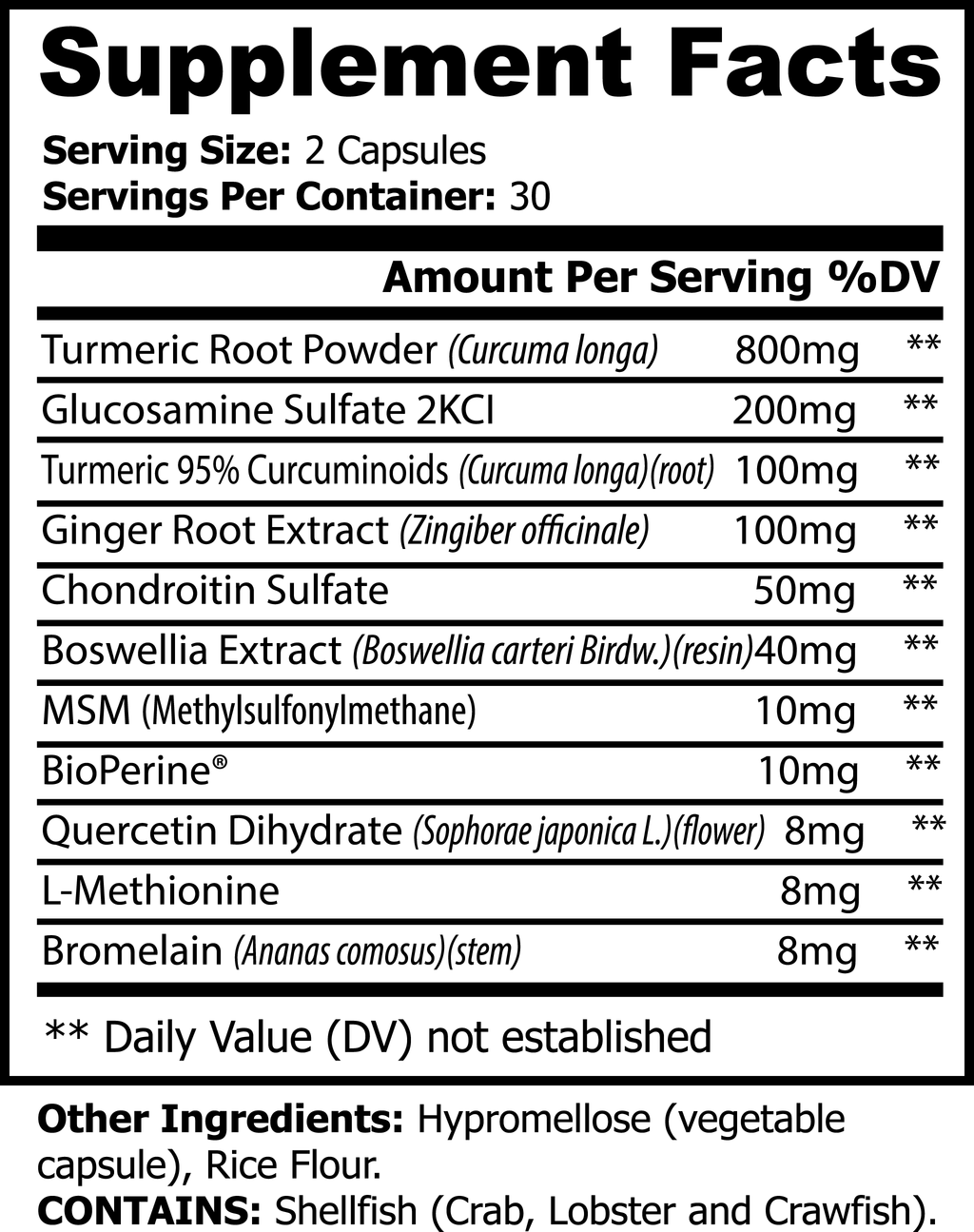 Turmeric Curcumin – Botanical Formula with Glucosamine, Chondroitin, Boswellia, MSM, Ginger & BioPerine – 60 Capsules