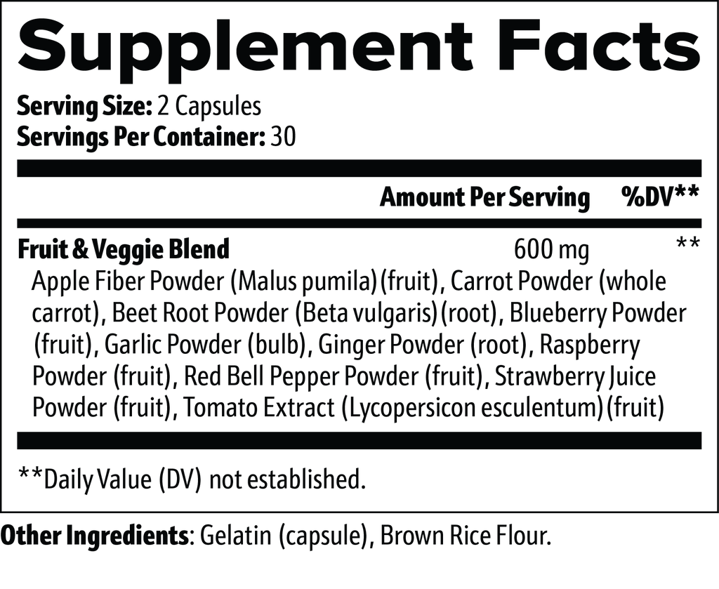 Fruits & Veggies Capsules – 10-Ingredient Produce Blend – 60 Capsules