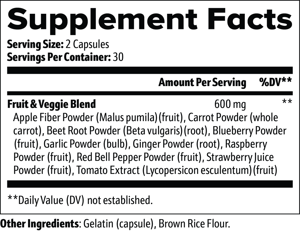 Fruits & Veggies Capsules – 10-Ingredient Produce Blend – 60 Capsules
