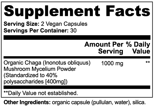 Organic Chaga Mushroom Capsules – 1000mg – 60 Vegan Capsules