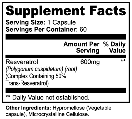 Resveratrol  – 600 mg Antioxidant Support – 60 Capsules