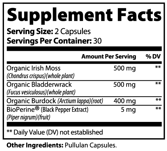 Organic Sea Moss with Bladderwrack & Burdock – 60 Capsules