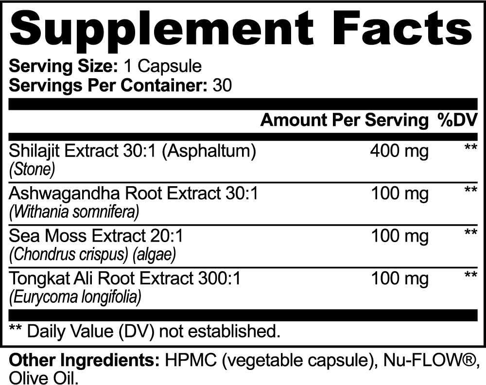 Shilajit Adaptogen Complex – Concentrated Extract Blend – 30 Capsules