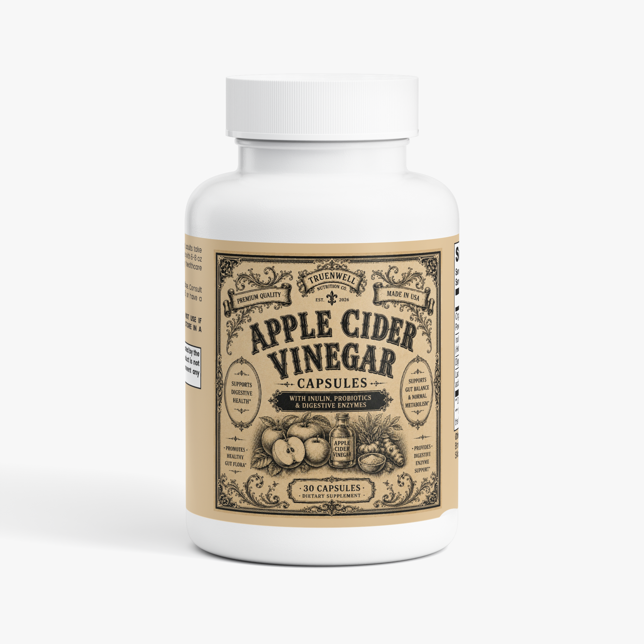 TRUENWELL Apple Cider Vinegar supplement bottle – 60 capsules
