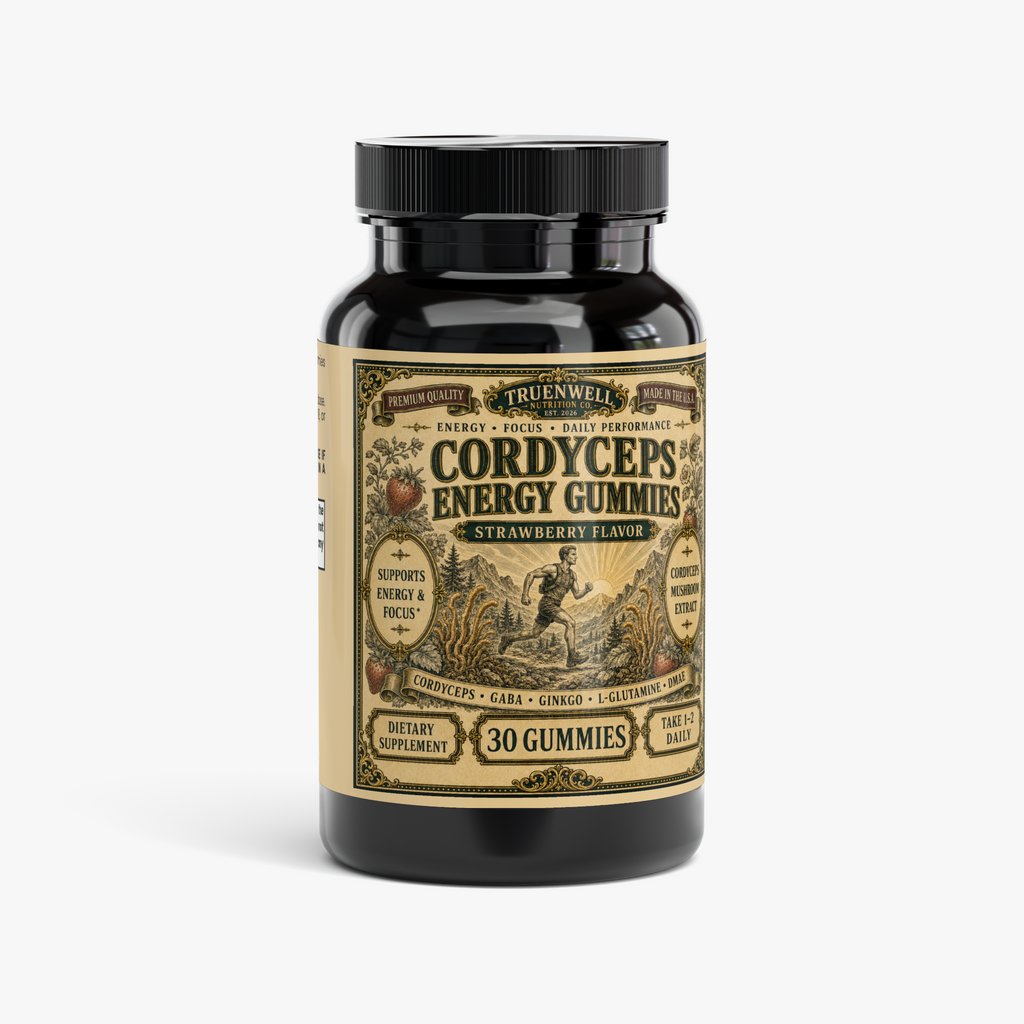 TRUENWELL Cordyceps Energy Gummies in strawberry flavor, 30 gummies
