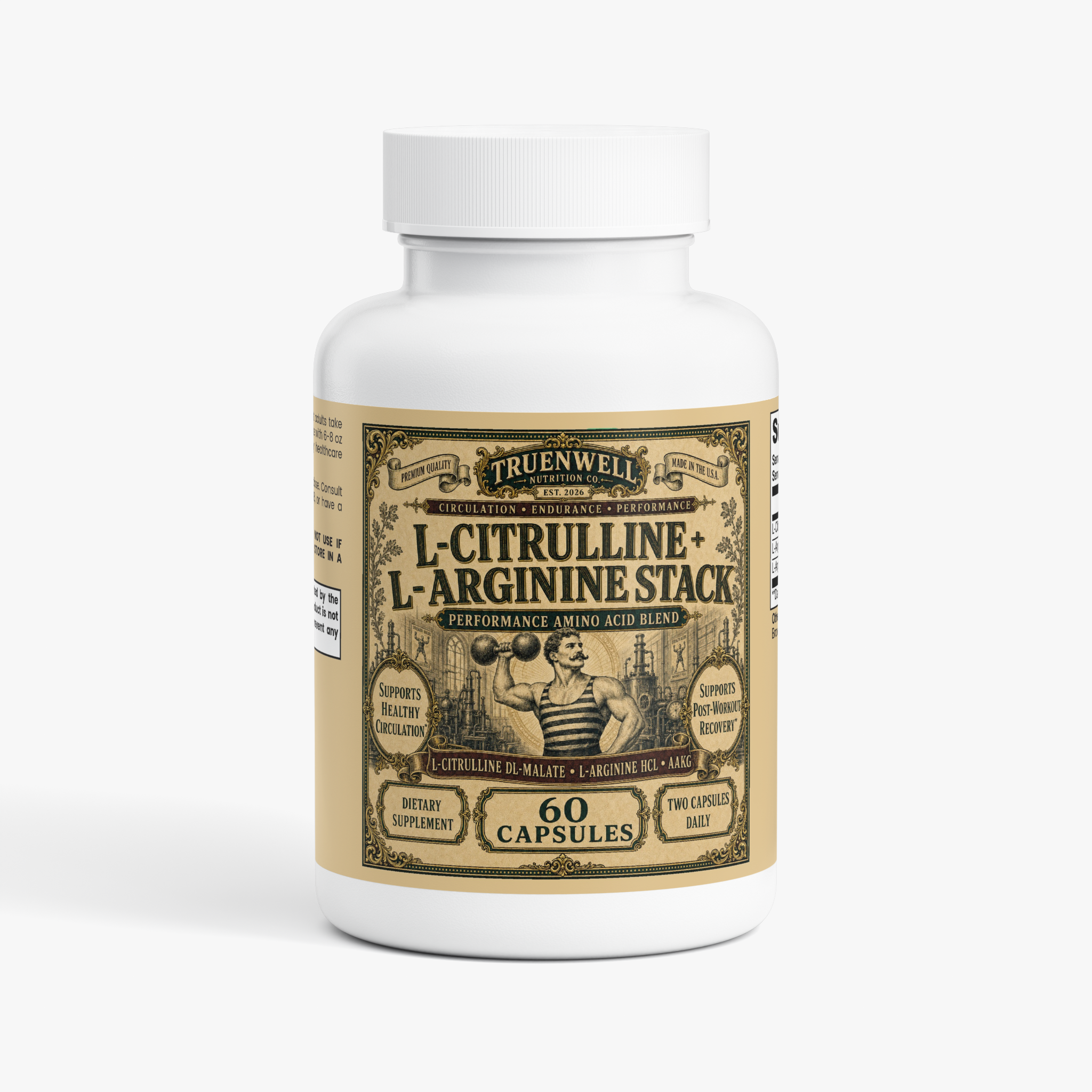TRUENWELL L-Citrulline and L-Arginine Stack Victorian-style supplement label
