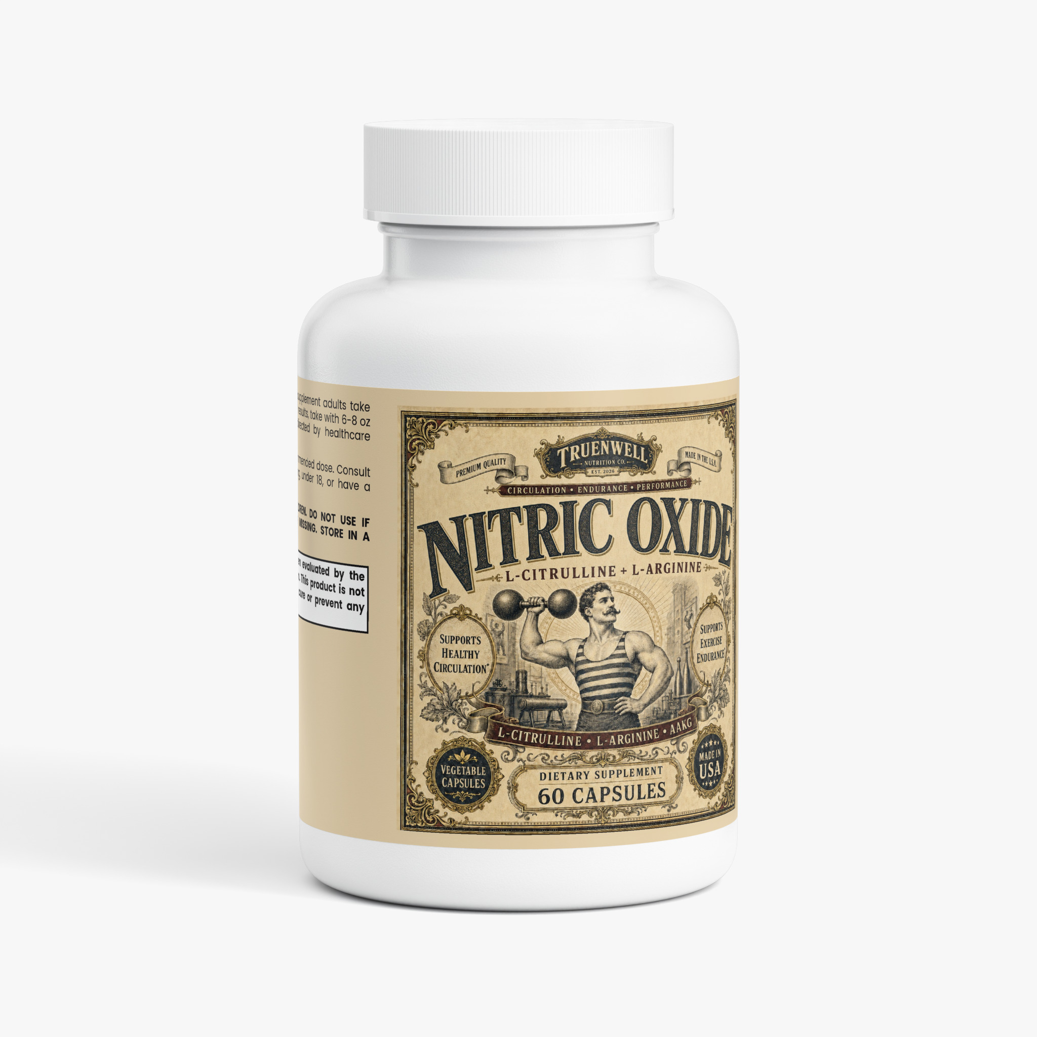 TRUENWELL Nitric Oxide Support supplement bottle with vintage Victorian label
