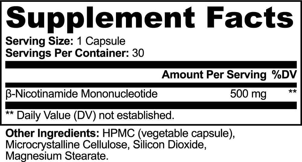 Supplement Facts panel for TRUENWELL NMN capsules.