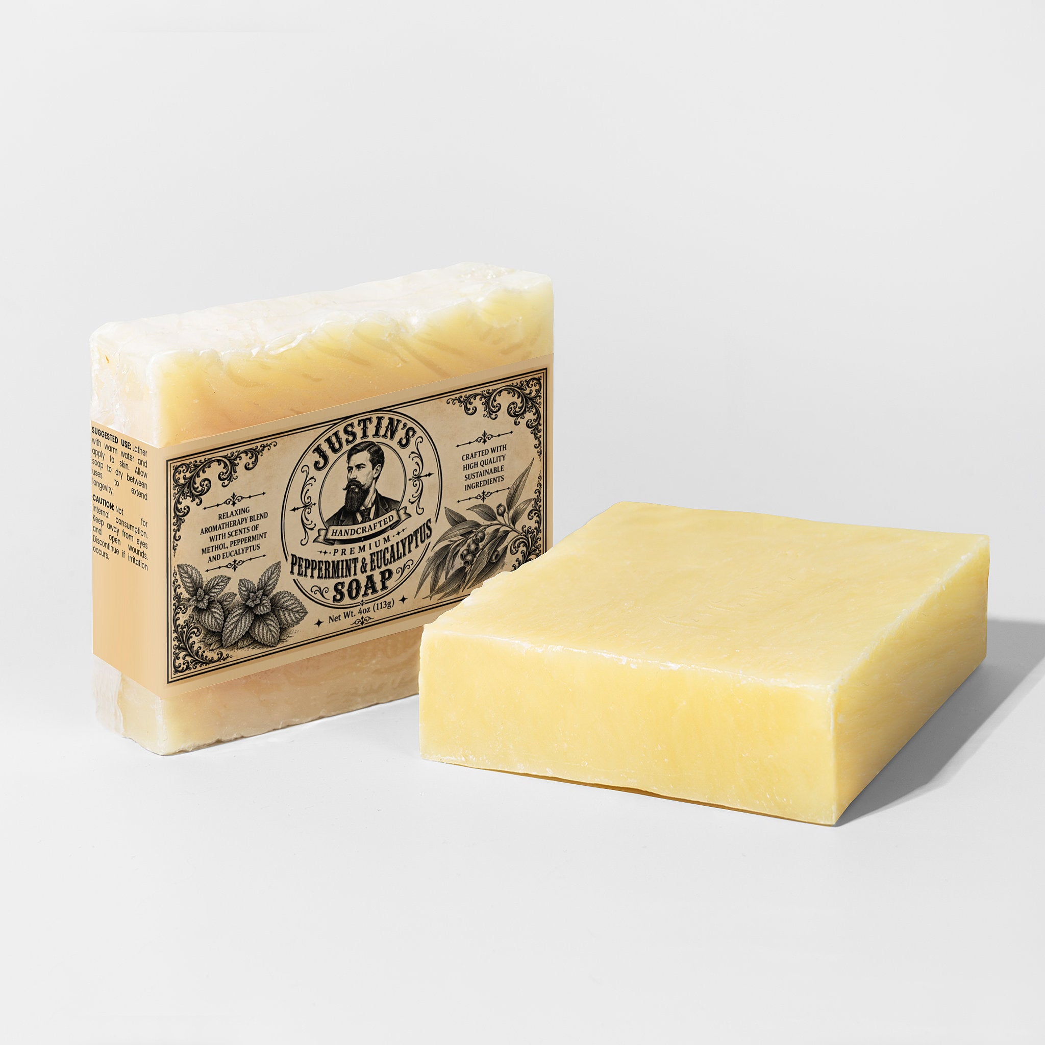 Peppermint and eucalyptus soap bar with cooling essential oils for refreshing skin.