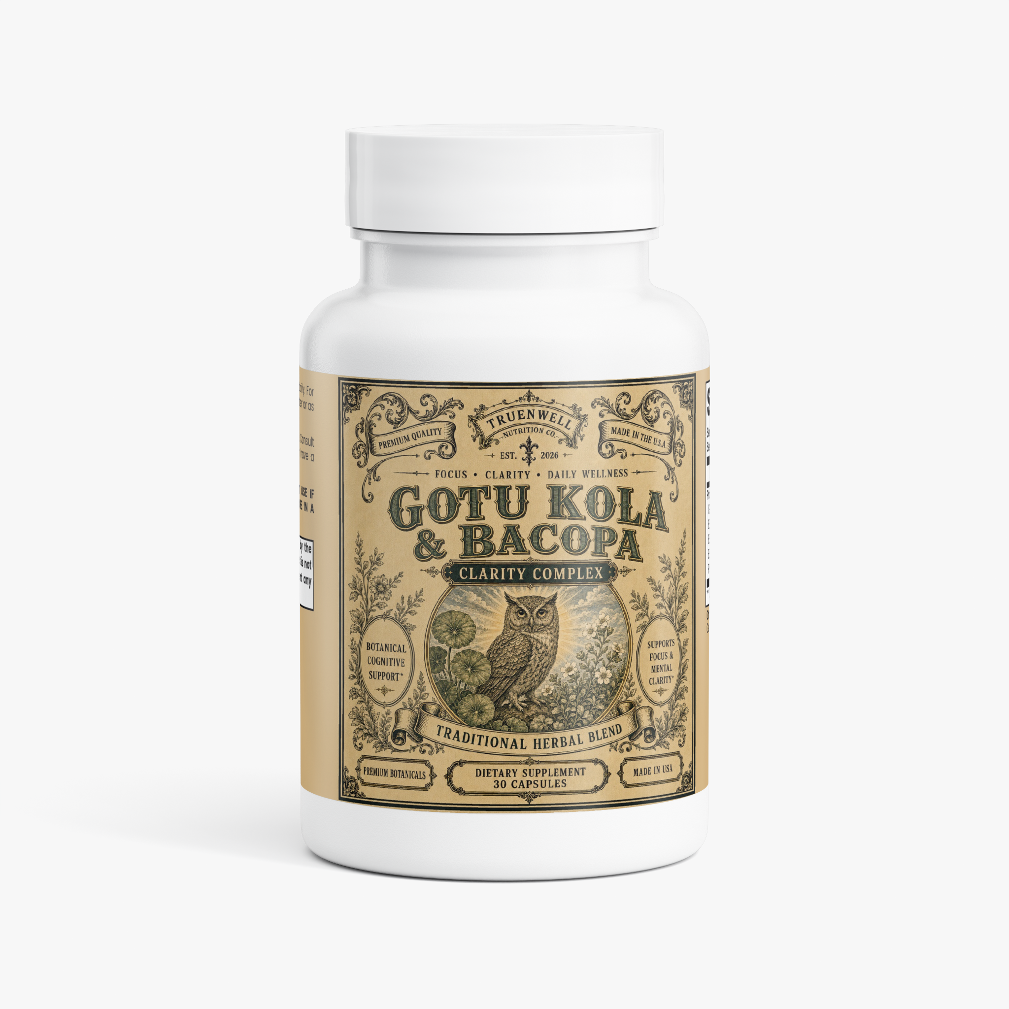 TRUENWELL Gotu Kola and Bacopa Clarity Complex cognitive support supplement, 30 capsules
