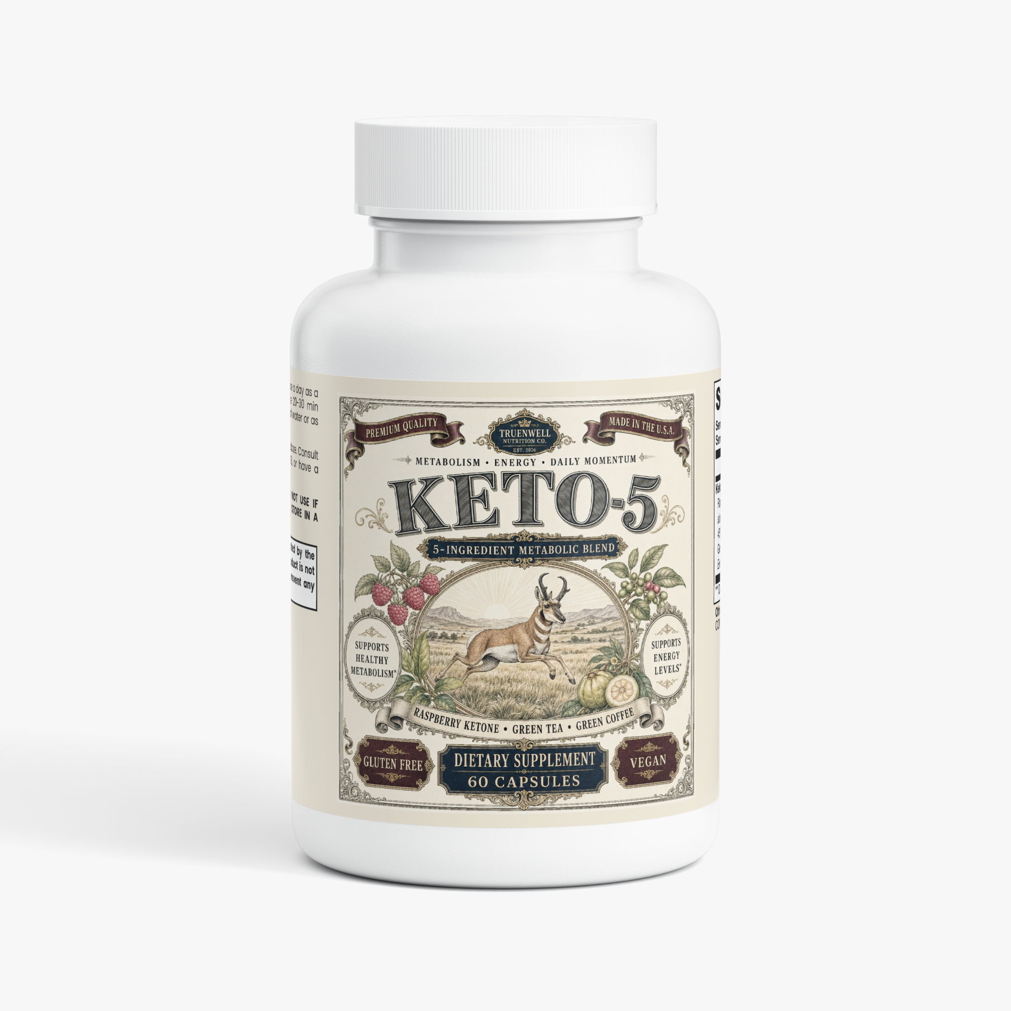 TRUENWELL Keto-5 metabolism and energy support supplement, 60 vegan capsules

