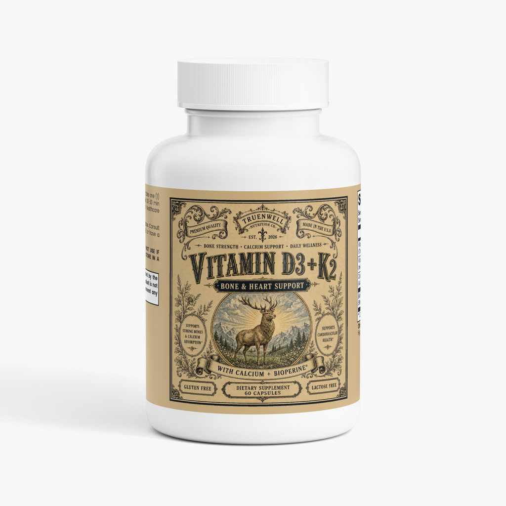 TRUENWELL Vitamin D3 + K2 MK-7 supplement with calcium and BioPerine – 60 capsules
